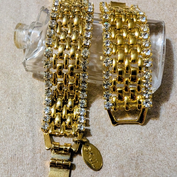 Vintage KJL Kenneth Jay Lane Gold Rhinestone Bracelet + Extender - Picture 3 of 3